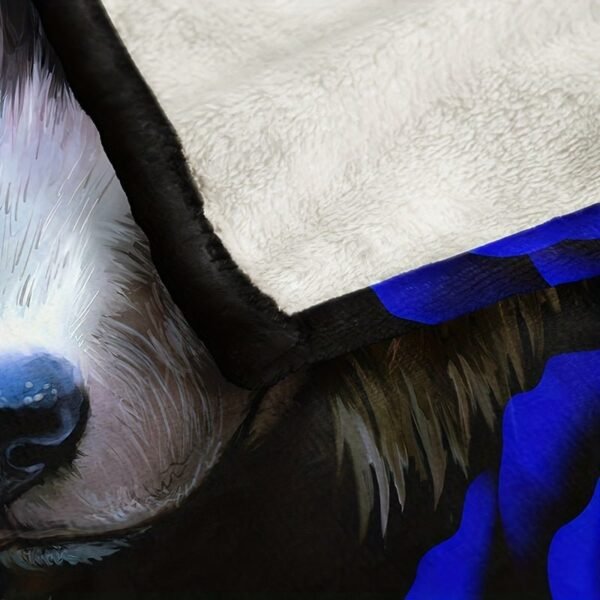 Contemporary Blue Wolf And Rose Floral Design Heavyweight Flannel Blanket Hand Wash Only, All Season Cozy Throw For Home Decor, Decorative Throw | Mystical Animal Theme | Detailed Craftsmanship, Cute Blanket