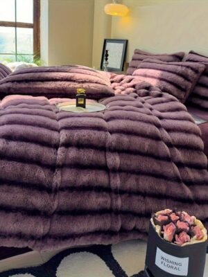 High Luxury Thick Striped Rabbit Like Plush Blanket, Autumn And Winter Thick Bed Blanket Cover, Friendly And Comfortable, Providing All Day Warmth And Comfort, Suitable For Sofas, Beds, Offices And Travel, Multi Purpose Blankets, Holiday Gifts, Cozy