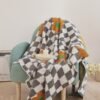 Half Fluffy Checkered Floral Blanket Soft Plush & Cozy All Season Throw For Sofa, Bed, Office Nap Green & White Grid With Pink Flowers Contemporary Home Decor, Throw Blanket For Couch