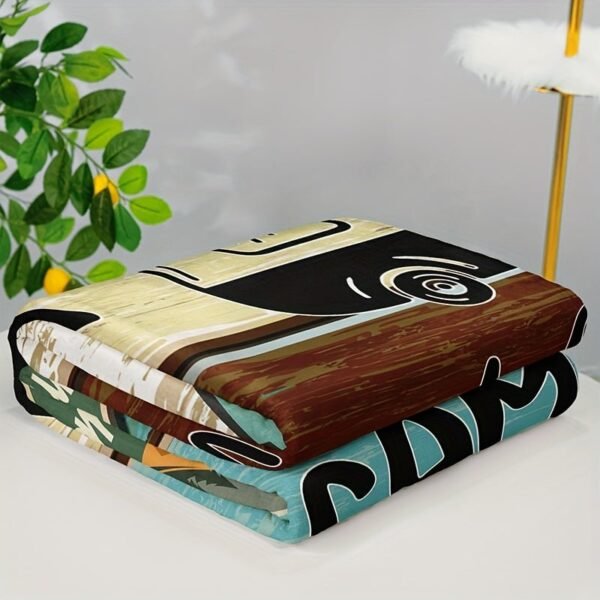 Classic Fashion Blanket, Retro Camping Theme Flannel Blanket, Soft Warm Throw Blanket Nap Blanket For Couch Sofa Office Bed Camping Travel, Multi Purpose Gift Blanket For All Season