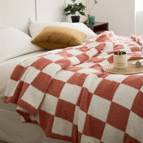 Checkerboard Print Microfiber Blanket, Soft Warm Fluffy Throw Blanket Nap Blanket For Office Sofa Bed Sofa Decoration