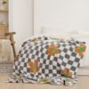 Half Fluffy Checkered Floral Blanket Soft Plush & Cozy All Season Throw For Sofa, Bed, Office Nap Green & White Grid With Pink Flowers Contemporary Home Decor, Throw Blanket For Couch