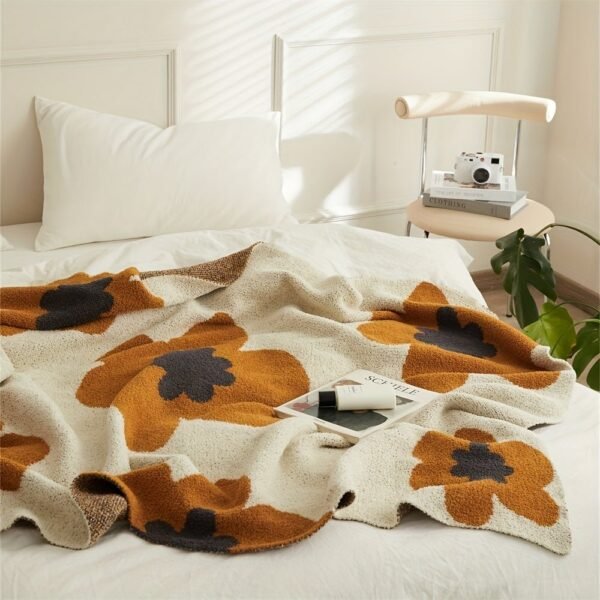 Nordic Flower Pattern Knitted Blanket, Air Conditioning Blanket Warm Cozy Soft Throw Blanket For Couch Bed Sofa