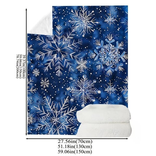 Blue Snowflake Pattern Flannel Blanket Soft Warm All Season Bedspread, Thick Cozy Bed Cover For Winter, Sofa & Bed, Contemporary Blue & White Snowflake Design, Durable Flannel Fabric, Fits Single Double Mattresses
