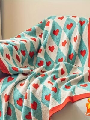 34a3d625c2bae667602599fe56e42446.jpg French Style Geometric Love Heart Pattern Knit Blanket Tear Resistant, All Season Multipurpose Acrylic Throw For Living Room, Office Nap, Air Conditioning Ideal Christmas, Valentine'S, Year Gift