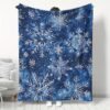 Blue Snowflake Pattern Flannel Blanket Soft Warm All Season Bedspread, Thick Cozy Bed Cover For Winter, Sofa & Bed, Contemporary Blue & White Snowflake Design, Durable Flannel Fabric, Fits Single Double Mattresses