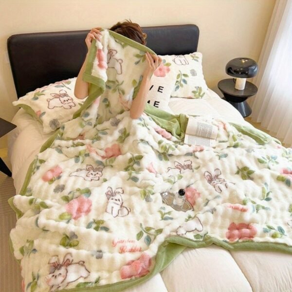 Luxury Artificial Rabbit Fur Blanket Big Bubble Rabbit Hair Composite Milk Velvet Hot .*. .*. .*. .*. Soft, Tear Resistant, Machine Washable, Suitable For Sofa, Bed, Office, Camping, All Seasons Comfort