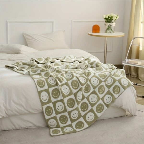 Warm And Cozy Checkerboard Smile Face Microfiber Blanket For Office, Sofa, And Bed Perfect For Nap Time And Decorating