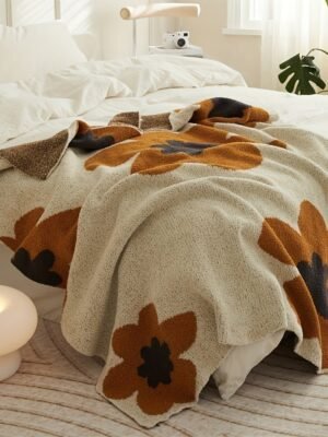 Nordic Flower Pattern Knitted Blanket, Air Conditioning Blanket Warm Cozy Soft Throw Blanket For Couch Bed Sofa