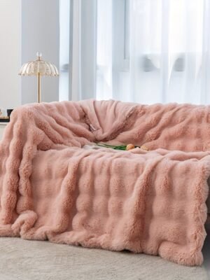 Thickened Bubble Velvet Blanket | Pink Polyester Rabbit Like Soft Fleece, Suitable For Office And Home Nap, Sofa Throw Cover