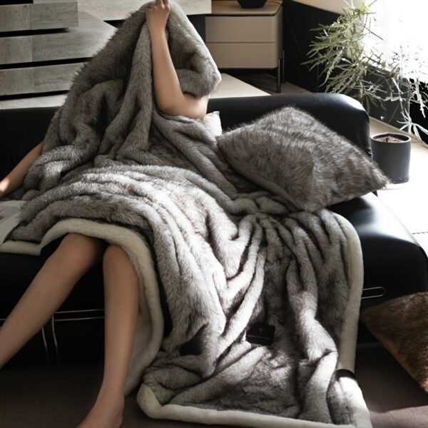 Extra Large Luxury Faux Fur Blanket Plush Soft All Season Throw With Elegant Black & White Design, Machine Washable For Bedding, Sofa, Camping Cozy Warmth, .. Inch, Heavyweight Polyester