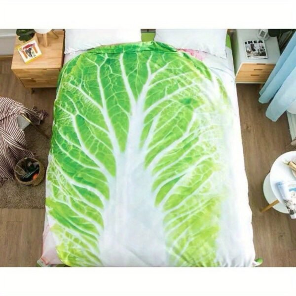 Realistic Lettuce Design Flannel Blanket Soft Geometric Leaf Pattern, All Season Cozy Throw For Home Decor, Unique Gift Idea, Contemporary Style, Decorative Bed Throw, Playful Decor Item