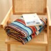 Nordic Bohemian Fleece Blanket Thickened Double Layer Warm Bedspread With Neutral Multicolor Stripes ( Nordic Color Palette) For Sofa, Bed, Couch & Camping All Season Cozy Bed Covering, Machine Washable