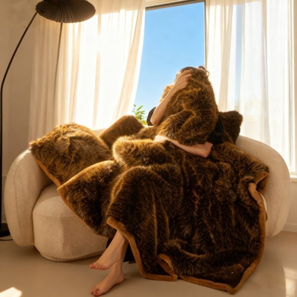 Extra Large Luxury Faux Fur Blanket Plush Soft All Season Throw With Elegant Black & White Design, Machine Washable For Bedding, Sofa, Camping Cozy Warmth, .. Inch, Heavyweight Polyester