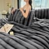 High Luxury Thick Striped Rabbit Like Plush Blanket, Autumn And Winter Thick Bed Blanket Cover, Friendly And Comfortable, Providing All Day Warmth And Comfort, Suitable For Sofas, Beds, Offices And Travel, Multi Purpose Blankets, Holiday Gifts, Cozy