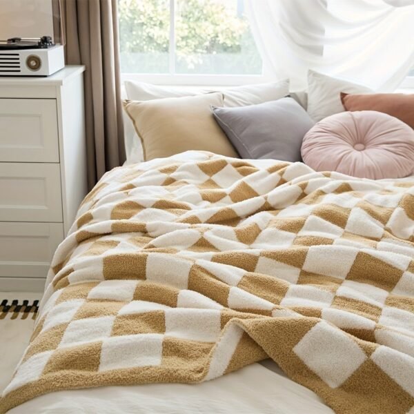 Checkerboard Print Microfiber Blanket, Soft Warm Fluffy Throw Blanket Nap Blanket For Office Sofa Bed Sofa Decoration