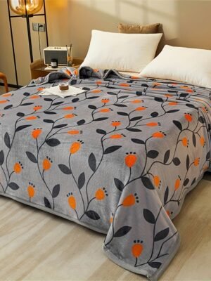One Leaf Print, Warm And Comfortable Soft Mink Blanket, Throw Blanket, Four Seasons Blanket, Fine Texture, Thick Velvet Feel, Suitable For Sofa, Bed, Car, Office, Camping