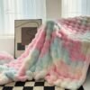 A Synthetic Rabbit Fur Blanket, Featuring Tie Dye Colors And Soft, Warm Bubble Fleece, Suitable For Bedrooms, Guest Rooms, Living Rooms, Student Dorms, Car Sofas, And Travel. This Versatile Blanket Is Perfect For All Seasons.