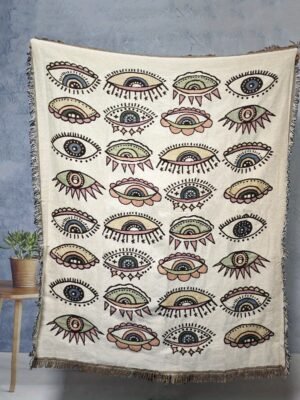 9442169087bb44d0ac0959112dac3e04-goods.jpg Eyes Of Various Types Bohemian Yarn Jacquard Blanket With Tassel, Chunky Soft Not Printed, Wear Resistant Washable Easy To Care, No Faded No Pilling, Used For Home Decor Sofa Chair Bed Tapestry Tablecloth Floor Garden Picnic Outdoor Camping