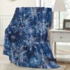 Blue Snowflake Pattern Flannel Blanket Soft Warm All Season Bedspread, Thick Cozy Bed Cover For Winter, Sofa & Bed, Contemporary Blue & White Snowflake Design, Durable Flannel Fabric, Fits Single Double Mattresses