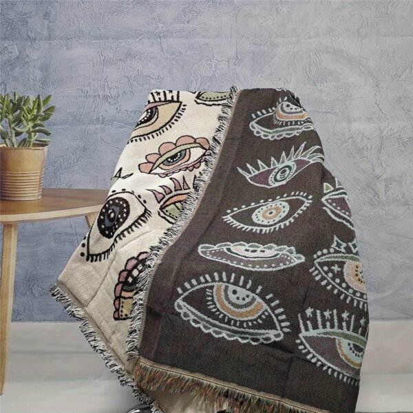 Eyes Of Various Types Bohemian Yarn Jacquard Blanket With Tassel, Chunky Soft Not Printed, Wear Resistant Washable Easy To Care, No Faded No Pilling, Used For Home Decor Sofa Chair Bed Tapestry Tablecloth Floor Garden Picnic Outdoor Camping