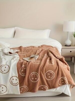 9b64bfdd9194a8edc528ae2c2787e24b-1.jpg Colorful Smiling Face Blanket, Half Velvet Knitted Blanket, Sofa Nap Blanket, Office Nap Blanket, For Couch Sofa Office Bed Camping Travel, Multi Purpose Gift Blanket For All Season