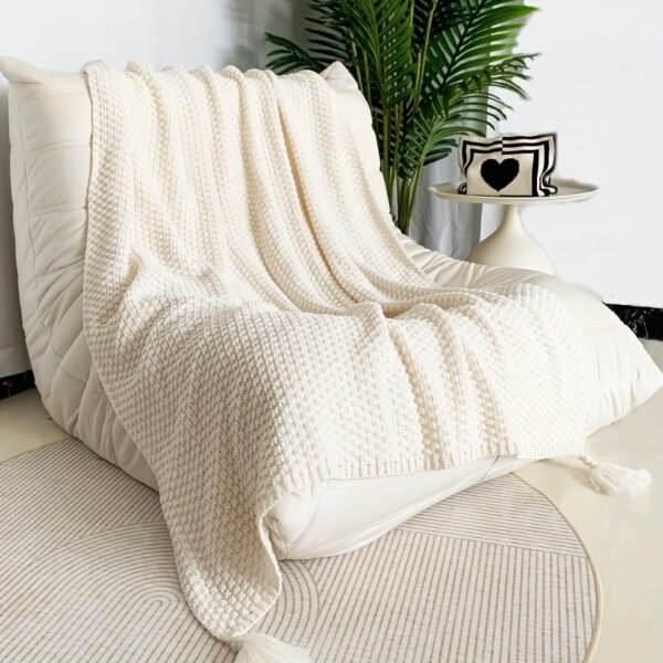 Nordic Style Solid Color Chunky Knitted Blanket, Double Sided Throw Blanket With Tassel, Soft Warm Blanket For Couch, Sofa, Office, Bed, Camping, Car, Travelling For All Season