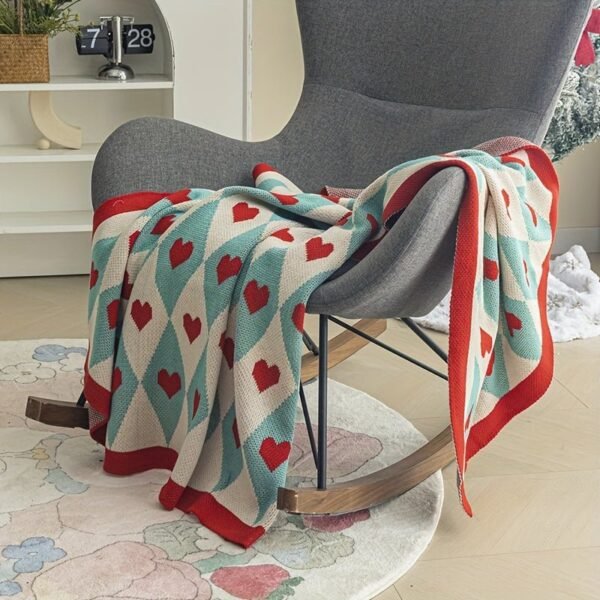 French Style Geometric Love Heart Pattern Knit Blanket Tear Resistant, All Season Multipurpose Acrylic Throw For Living Room, Office Nap, Air Conditioning Ideal Christmas, Valentine'S, Year Gift