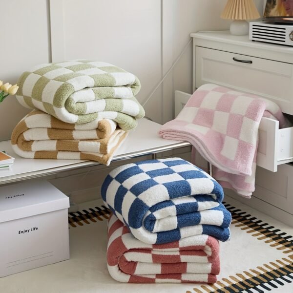 Checkerboard Print Microfiber Blanket, Soft Warm Fluffy Throw Blanket Nap Blanket For Office Sofa Bed Sofa Decoration