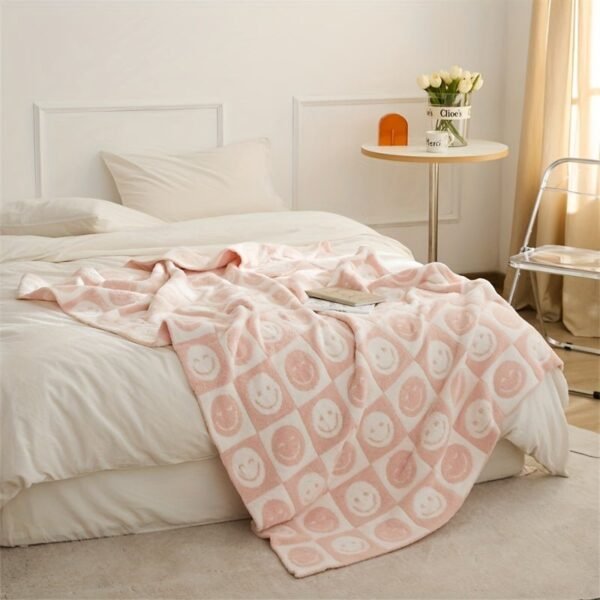 Warm And Cozy Checkerboard Smile Face Microfiber Blanket For Office, Sofa, And Bed Perfect For Nap Time And Decorating