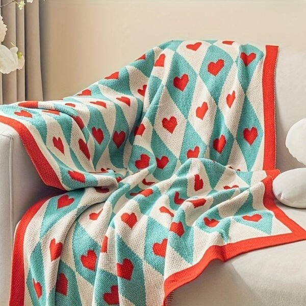 French Style Geometric Love Heart Pattern Knit Blanket Tear Resistant, All Season Multipurpose Acrylic Throw For Living Room, Office Nap, Air Conditioning Ideal Christmas, Valentine'S, Year Gift