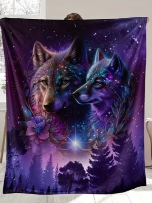 cbaa2282086fe99ec26f8360d6e19290.jpg Fashion Blanket, Wolf Starry Sky Print Flannel Blanket, Soft Warm Throw Blanket Nap Blanket For Couch Sofa Office Bed Camping Travel, Multi Purpose Gift Blanket For All Season