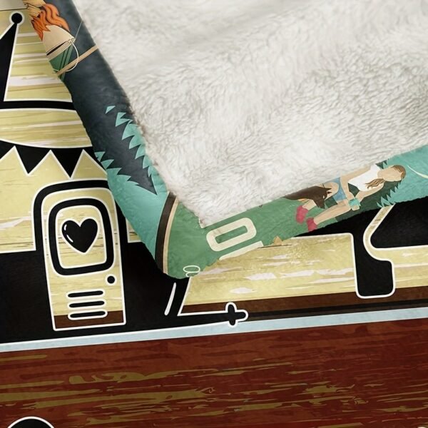 Classic Fashion Blanket, Retro Camping Theme Flannel Blanket, Soft Warm Throw Blanket Nap Blanket For Couch Sofa Office Bed Camping Travel, Multi Purpose Gift Blanket For All Season