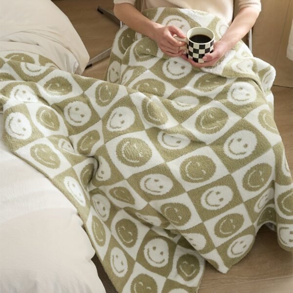Warm And Cozy Checkerboard Smile Face Microfiber Blanket For Office, Sofa, And Bed Perfect For Nap Time And Decorating