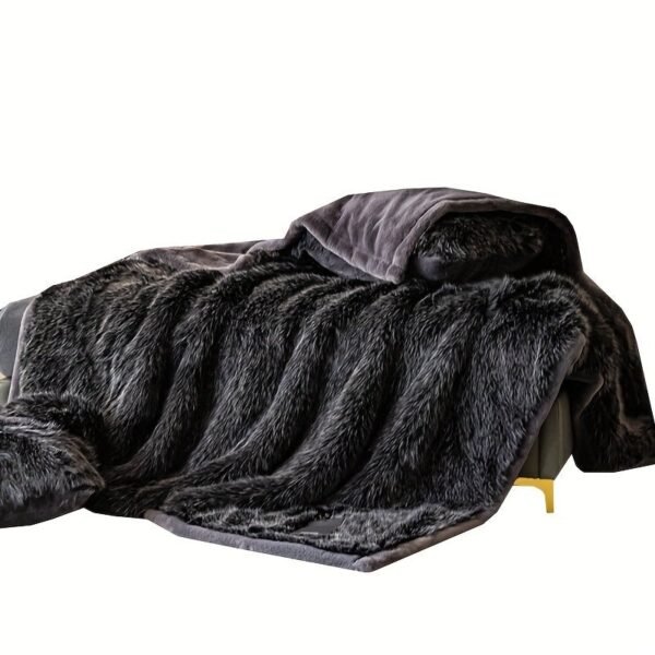 Extra Large Luxury Faux Fur Blanket Plush Soft All Season Throw With Elegant Black & White Design, Machine Washable For Bedding, Sofa, Camping Cozy Warmth, .. Inch, Heavyweight Polyester