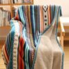 Nordic Bohemian Fleece Blanket Thickened Double Layer Warm Bedspread With Neutral Multicolor Stripes ( Nordic Color Palette) For Sofa, Bed, Couch & Camping All Season Cozy Bed Covering, Machine Washable