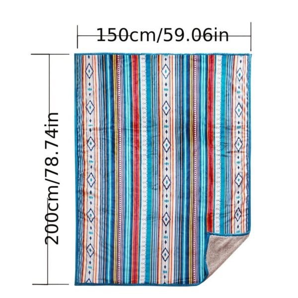 Nordic Bohemian Fleece Blanket Thickened Double Layer Warm Bedspread With Neutral Multicolor Stripes ( Nordic Color Palette) For Sofa, Bed, Couch & Camping All Season Cozy Bed Covering, Machine Washable