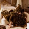 Luxurious ."." Faux Fox Fur Blanket, Ultra Soft Plush Velvet Texture, All Season Black Gray Golden Burgundy Red Warm Sofa Bedspread For Home & Rv Use Machine