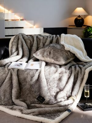 Luxurious ."." Faux Fox Fur Blanket, Ultra Soft Plush Velvet Texture, All Season Black Gray Golden Burgundy Red Warm Sofa Bedspread For Home & Rv Use Machine