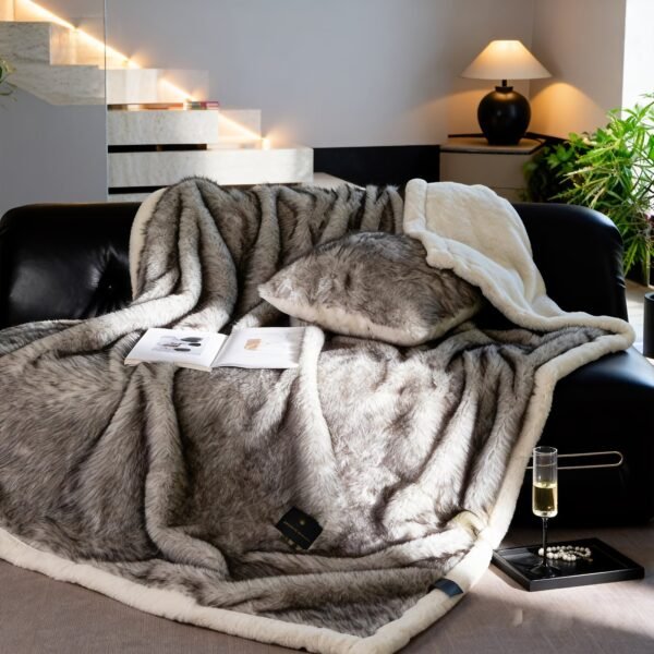 Luxurious ."." Faux Fox Fur Blanket, Ultra Soft Plush Velvet Texture, All Season Black Gray Golden Burgundy Red Warm Sofa Bedspread For Home & Rv Use Machine